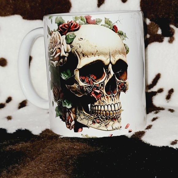 Skull and Roses 11oz Ceramic Coffee Mug Tea Cup - Picture 3 of 6
